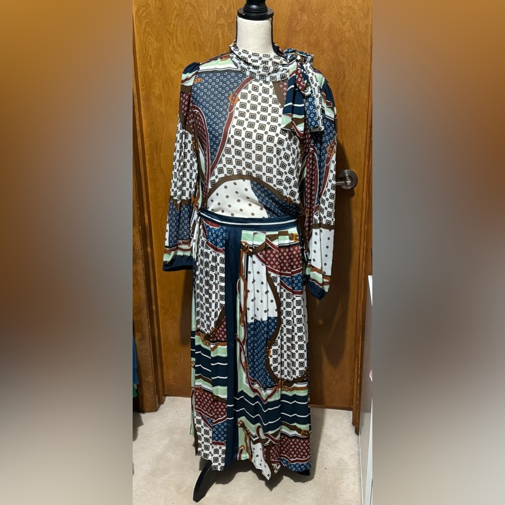 Zara coord tie blouse and pleated skirt